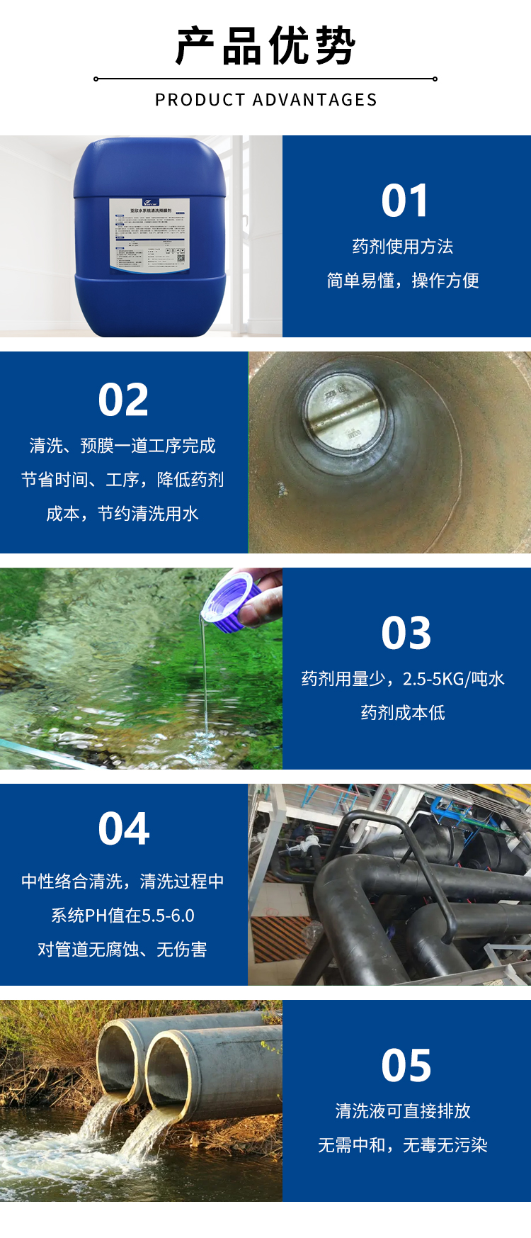 定制水系统清洗预膜剂冷却预膜管道清洗工业锅炉水塔金属钢铁镀膜